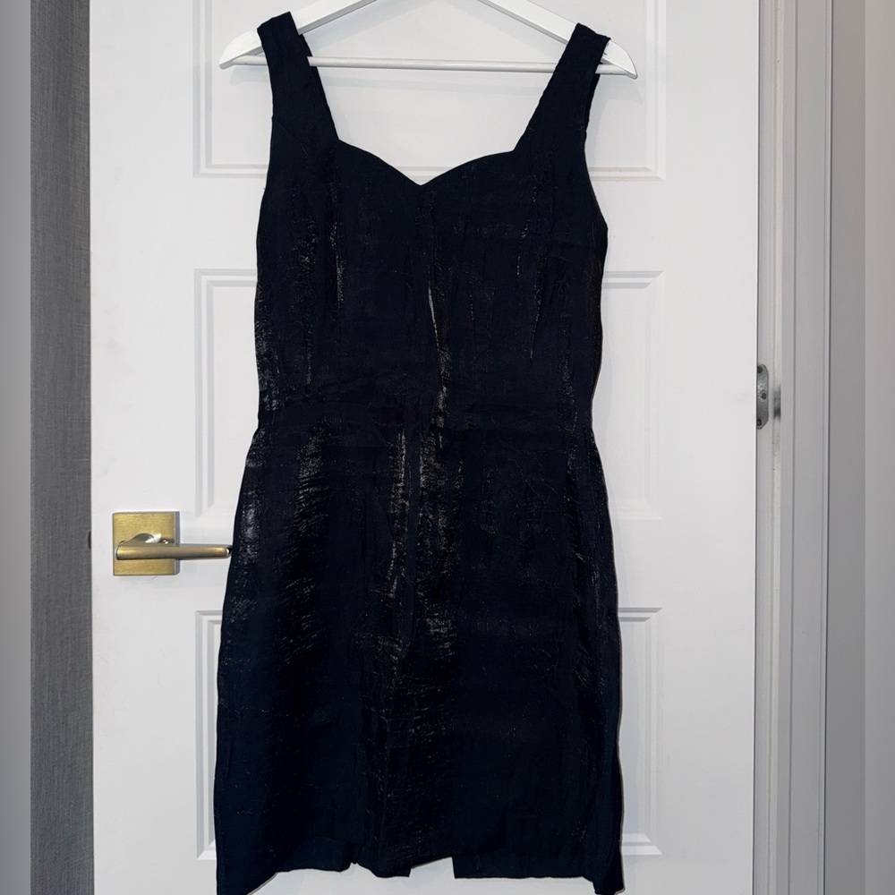 Vintage 90s Crinkled Metallic Little Black Dress - Size S - Picture 3 of 7